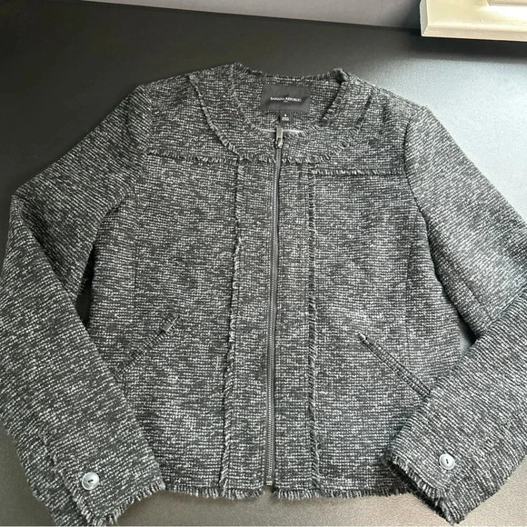 Banana Republic‎ Women’s  8 Wool Blend Full Zip Jacket Black Gray Fringe Lined - Picture 1 of 16